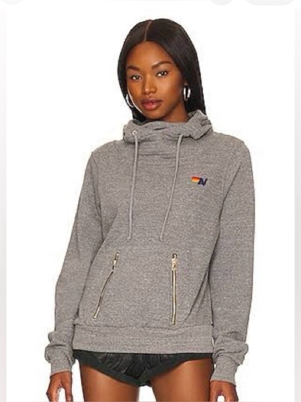 Aviator Nation Gray Funnel Neck Hoodie with Gold Zippers New No Tags SZ M